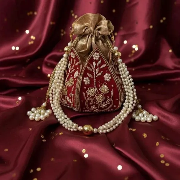 Silk Potli Bag - Red