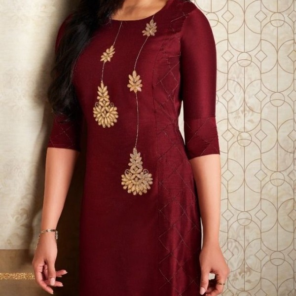 Embroidered Kurti Set - Maroon