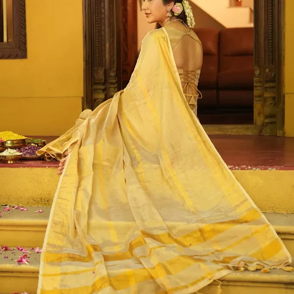 Khadi Tissue Saree - Yellow