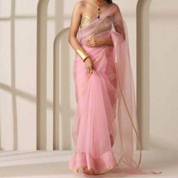 Organza Saree - Pink